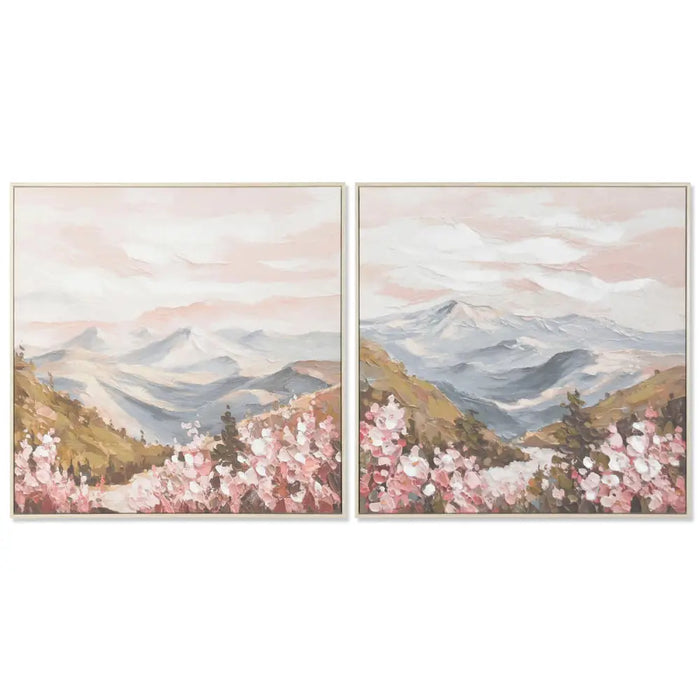 Canvas Home ESPRIT White Pink Moutain 80 x 3,5 x 80 cm (2 Units) - Декорация и Осветление<<<Дом