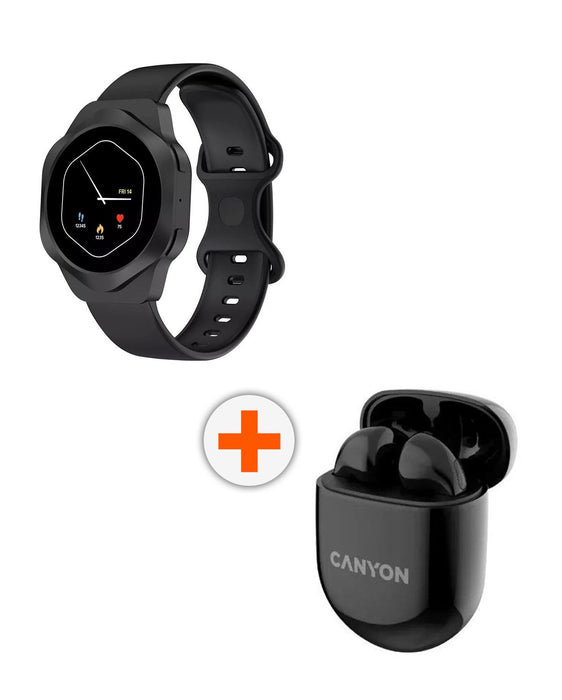 Smart watch CANYON Hexagon CNS-SW88BB BLACK 45 MM, HEART MONITOR, SPO2