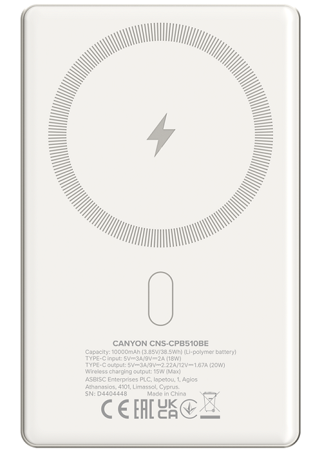 CANYON POWER BATERY 10000 mAh MAG CNS-CPB510BE 15 W Wireless Output