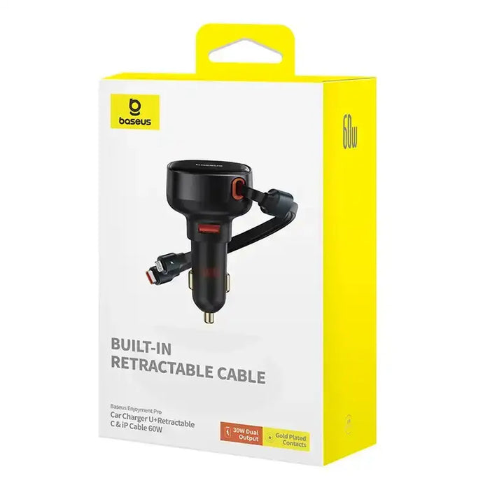 Car Charger Baseus Enjoyment USB with USB-C cable and Lightning 60W (black) - Car chargers<<<Chargers<<<GSM