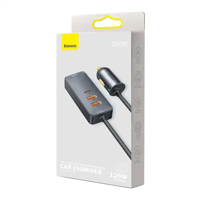 Car charger Baseus Share Together with extension cord 2x USB 2x USB-C 120W (grey) - Car chargers<<<Chargers<<<GSM