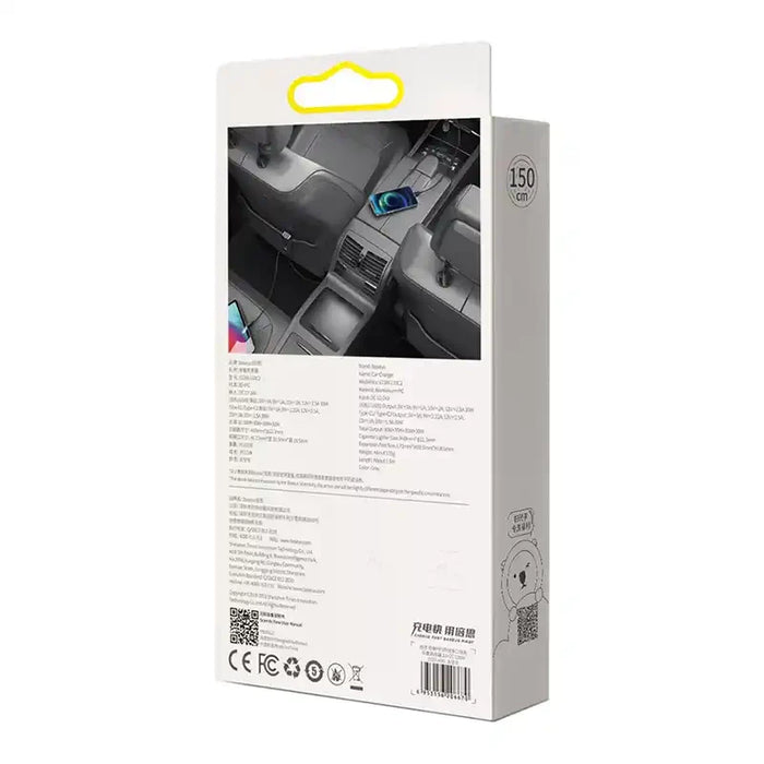 Car charger Baseus Share Together with extension cord 2x USB 2x USB-C 120W (grey) - Car chargers<<<Chargers<<<GSM