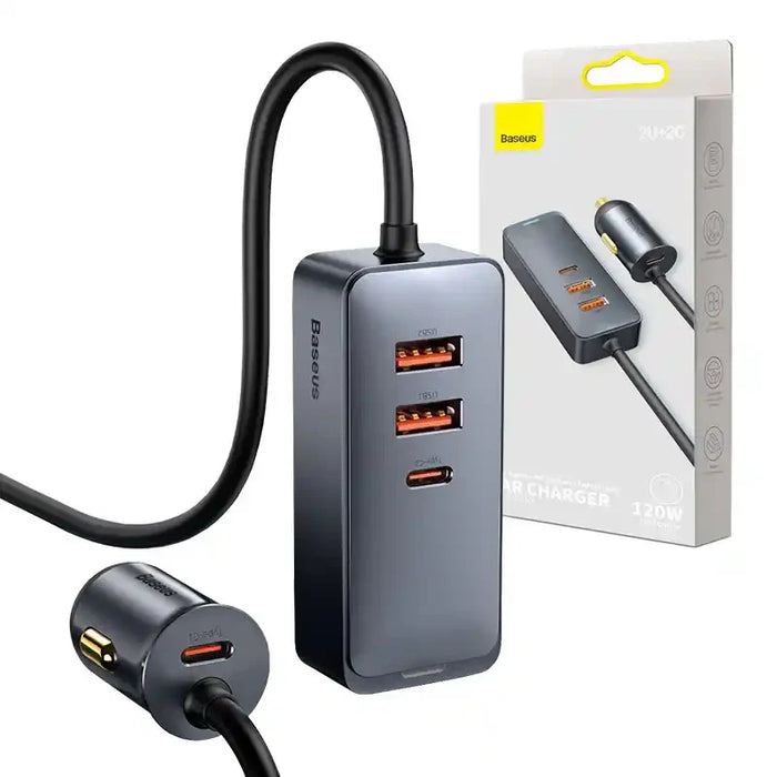 Car charger Baseus Share Together with extension cord 2x USB 2x USB-C 120W (grey) - Car chargers<<<Chargers<<<GSM