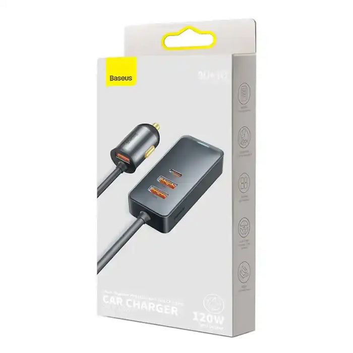 Car charger Baseus Share Together with extension cord 3x USB USB-C 120W (grey) - Car chargers<<<Chargers<<<GSM
