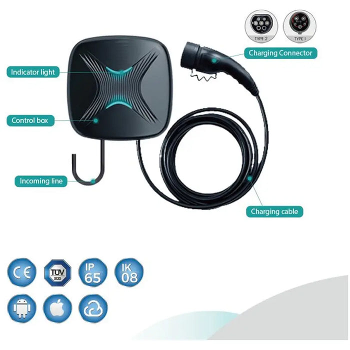 CAR CHARGING STATION 22KW WITH CABLE TYPE2 / TYPE 1 CURRENT KT-EVC223 - Зарядни станции за автомобили<<<Зарядни станции