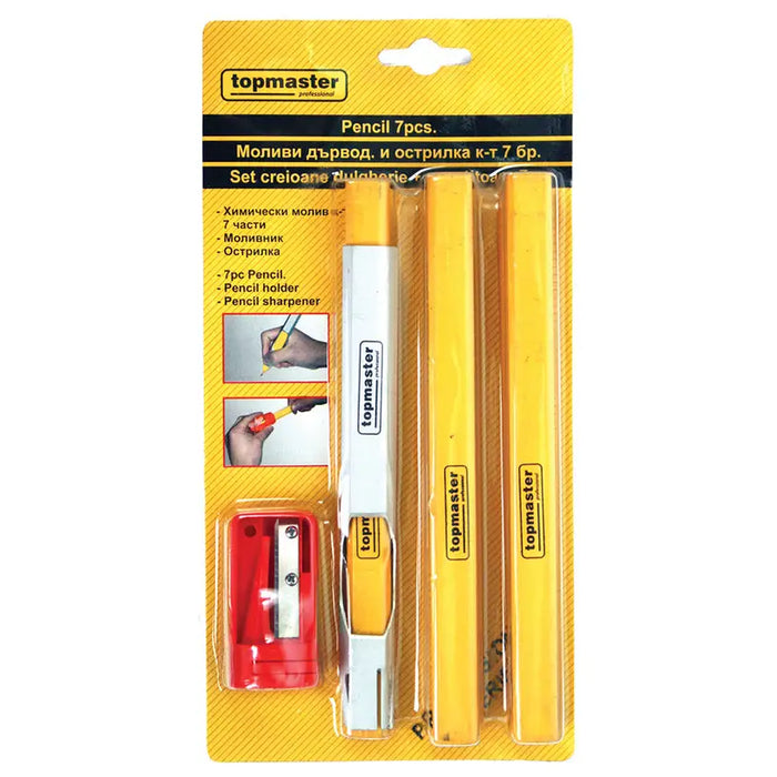 CARPENTER PENCILS 7 PIECES SHARPENER AND PENCIL HOLDER TOPMASTER - Маркери креди и други<<<Ръчни