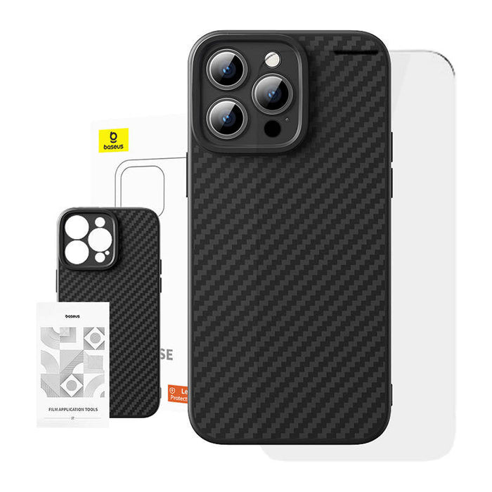 Case Baseus Synthetic Fiber iPhone 15 Pro + tempered glass - Protective cases for smartphones<<<Cases<<<GSM