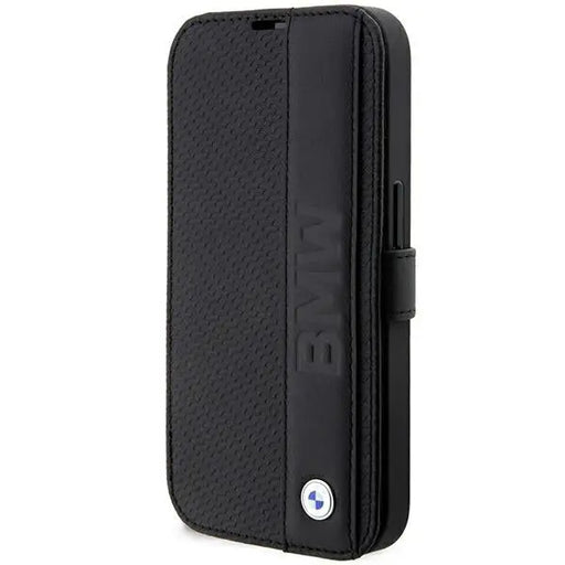 Case BMW BMBKP14L22RDPK iPhone 14 Pro 6.1’’ black/black bookcase Leather Textured&Stripe - Cell phone cases
