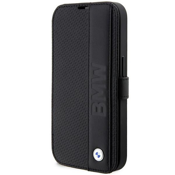 Case BMW BMBKP14X22RDPK iPhone 14 Pro Max 6.7’’ black/black bookcase Leather Textured&Stripe - Cell phone cases