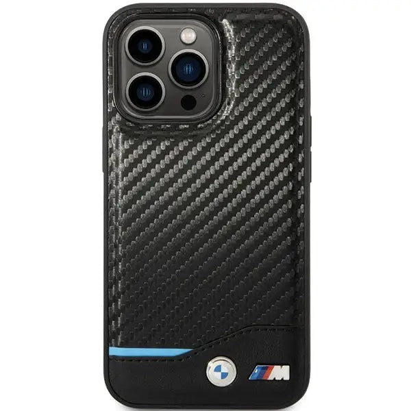 Case BMW BMHCP13X22NBCK iPhone 13 Pro Max 6.7’’ black/black hardcase Leather Carbon - Cell phone cases