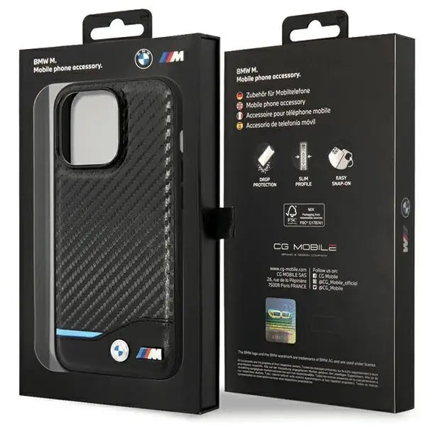 Case BMW BMHCP13X22NBCK iPhone 13 Pro Max 6.7’’ black/black hardcase Leather Carbon - Cell phone cases