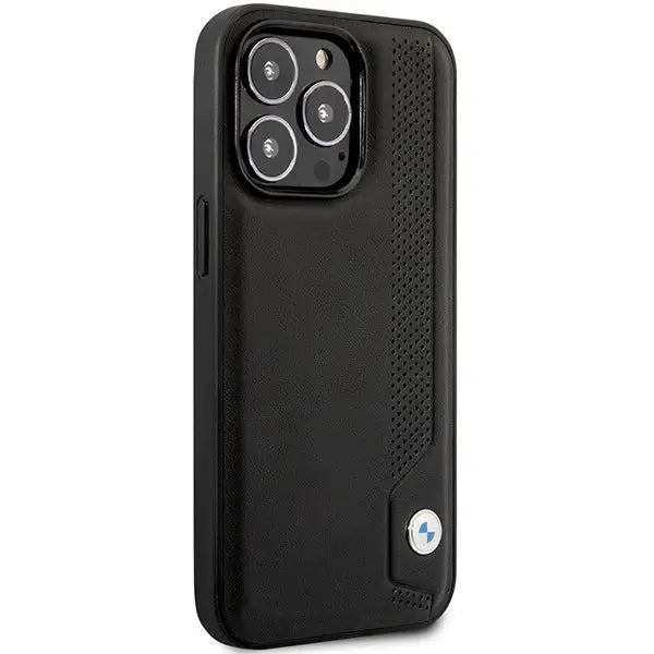 Case BMW BMHCP14L22RBDK iPhone 14 Pro 6.1’’ black/black hardcase Leather Blue Dots - Cell phone cases
