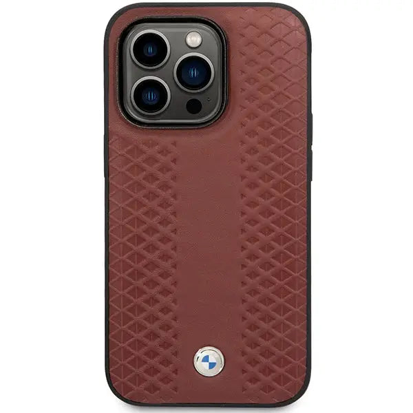 Case BMW BMHCP14L22RFGR iPhone 14 Pro 6.1’’ Burgundy/burgundy Leather Diamond Pattern - Cell phone cases