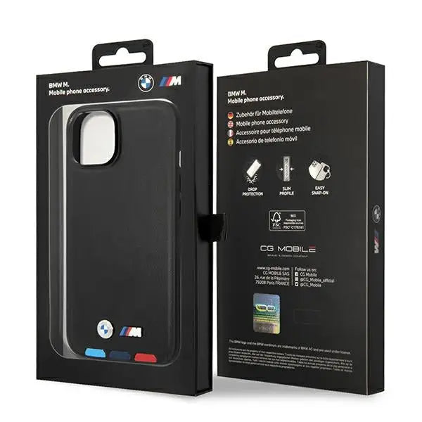 Case BMW BMHCP14M22PTDK iPhone 14 Plus 6.7 ’black / black Leather Stamp Tricolor - Cell phone cases