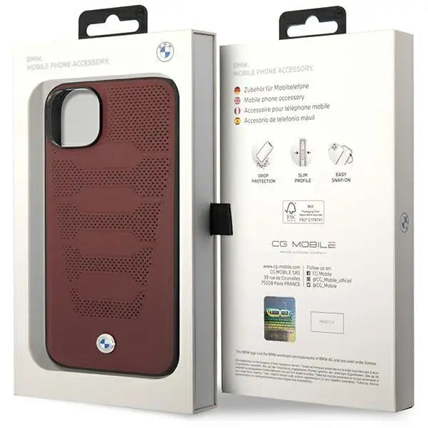 Case BMW BMHCP14S22RPSR iPhone 14 6.1’’ burgundy/burgundy Leather Seats Pattern - Cell phone cases