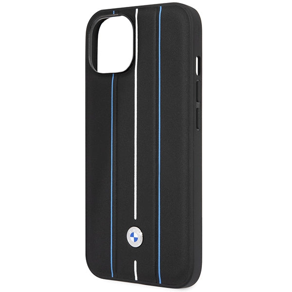 Case BMW BMHCP14S22RVSK iPhone 14 6.1’’ black/black hardcase Leather Stamp Blue Lines - Cell phone cases