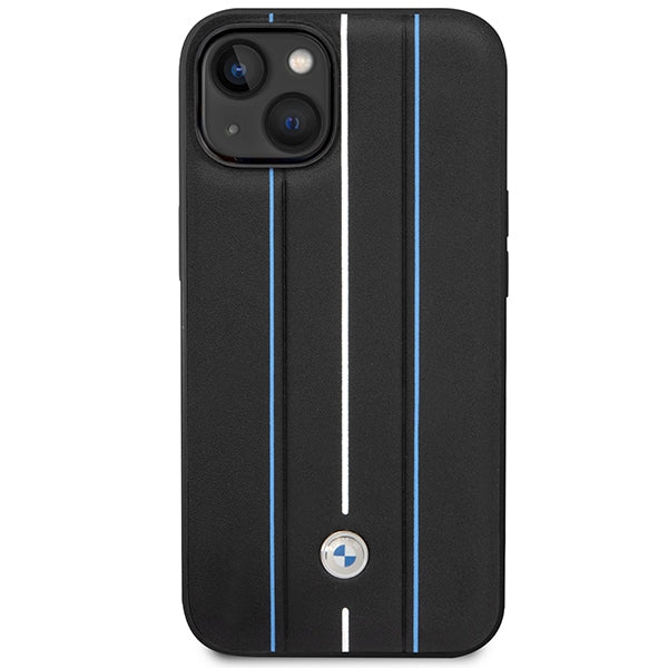 Case BMW BMHCP14S22RVSK iPhone 14 6.1’’ black/black hardcase Leather Stamp Blue Lines - Cell phone cases