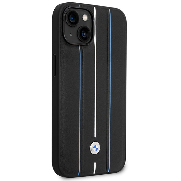 Case BMW BMHCP14S22RVSK iPhone 14 6.1’’ black/black hardcase Leather Stamp Blue Lines - Cell phone cases