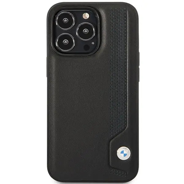 Case BMW BMHCP14X22RBDK iPhone 14 Pro Max 6.7’’ black/black hardcase Leather Blue Dots - Cell phone cases