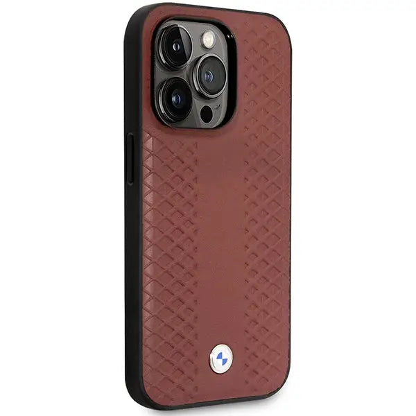 Case BMW BMHCP14X22RFGR iPhone 14 Pro Max 6.7’’ Burgundy/burgundy Leather Diamond Pattern - Cell phone cases