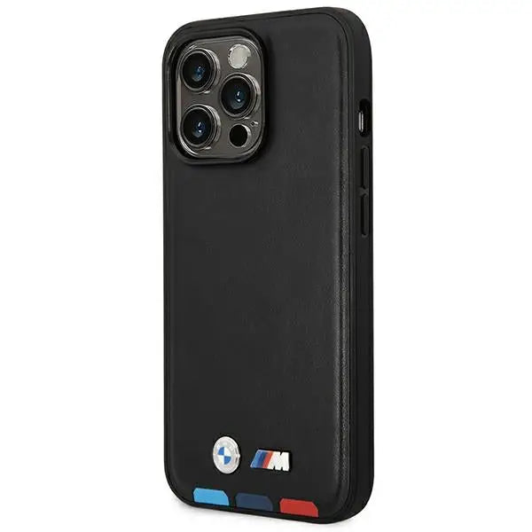 Case BMW BMHMP14L22PTDK iPhone 14 Pro 6.1 ’black / black Leather Stamp Tricolor Magsafe - Cell phone cases
