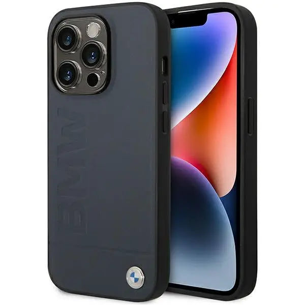 Case BMW BMHMP14LSLLNA iPhone 14 Pro 6.1’’ navy/navy hardcase Leather Hot Stamp MagSafe - Cell phone cases