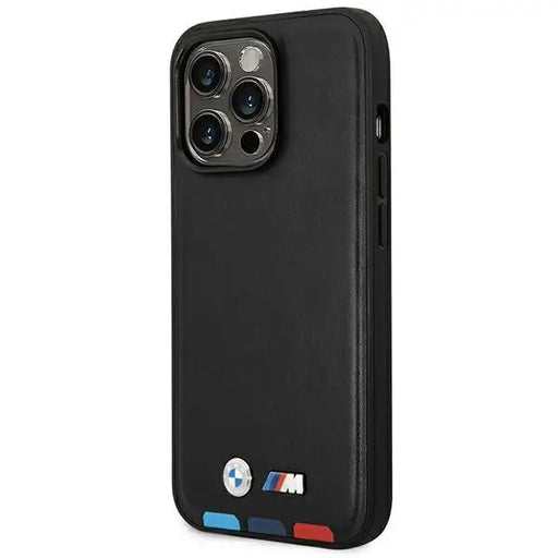 Case BMW BMHMP14X22PTDK iPhone 14 Pro Max 6.7 ’black / black Leather Stamp Tricolor Magsafe - Cell phone cases