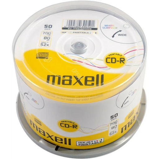CD-R80 MAXELL 50 pk PRINTABLE 52 speed cake box - Носители CD DVD Blu-Ray<<<Офис продукти<<<ValiAPI&&&CD и