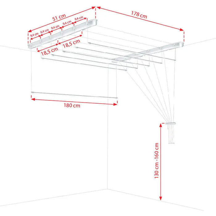 CEILING SPACE CLOTHES DRYER 1.8 M 6 POSITIONS SEPIO - Простори и сушилници<<<Домашни потреби<<<Кухня<<<Praktiker