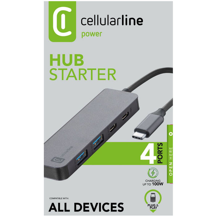 HUB STARTER USB-C 4 PORTS 100W GRAY