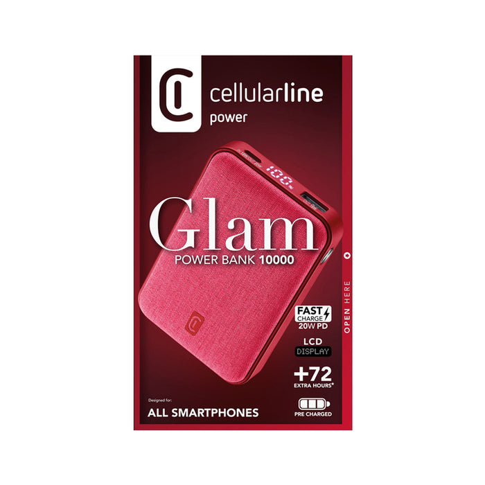 EXTERNAL BATTERY CELLULAR LINE GLAM 10000 mAh 20W PD RED