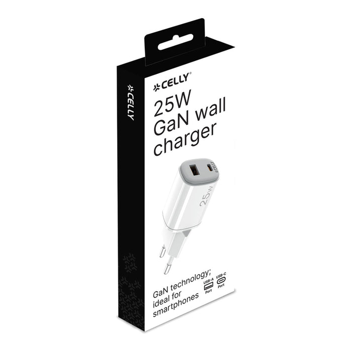 CHARGER 220V CELLY 25W GaN USB-A/USB-C