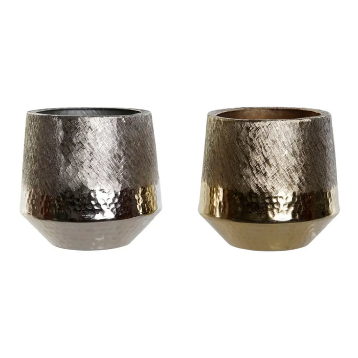 Centerpiece DKD Home Decor Golden Silver Aluminium 19 x 19 x 20 cm (2 Units) - Декорация и Осветление<<<Дом