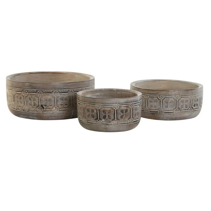 Centerpiece DKD Home Decor White Natural Mango wood 30,5 x 30,5 x 12,7 cm (3 Pieces) - Декорация и Осветление<<<Дом