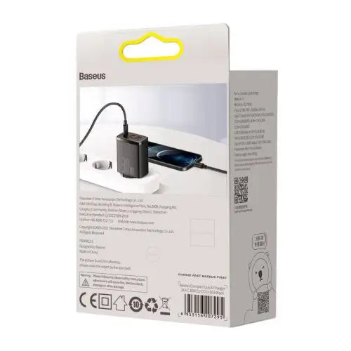 Charger Baseus Compact Quick Charger 2xUSB USB-C PD 3A 30W (czarna) - Travel