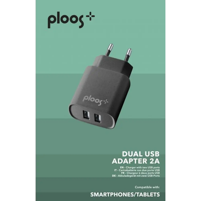 Charger PLOOS 220V 2 USB 2A black - Аксесоари за смартфон<<<Аксесоари<<<TechMart&&&Аксесоари за смартфон<<<Телефони и