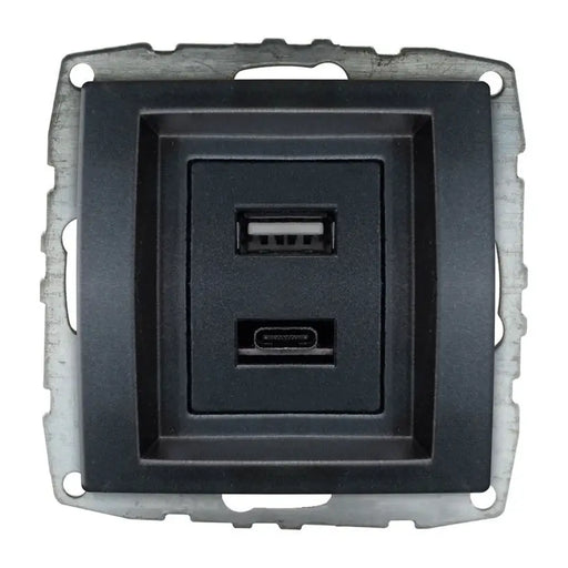 CHARGER USB-A AND USB-C MECHANISM GRAPHITE MONO DESPINA - Ключове и контакти<<<Електроматериали<<<Praktiker&&&Ключове и