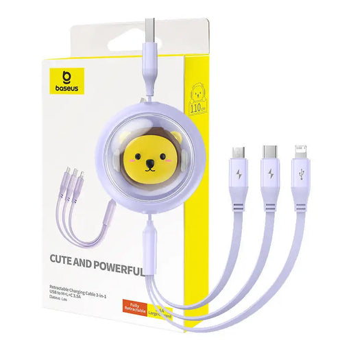 Charging Cable 3w1 Baseus USB to USB-C USB-M Lightning 3,5A 1,1m (purple) - Combo Cables<<<USB cables<<<GSM