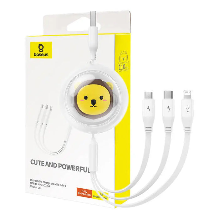 Charging Cable 3w1 Baseus USB to USB-C USB-M Lightning 3,5A 1,1m (White) - Combo Cables<<<USB cables<<<GSM