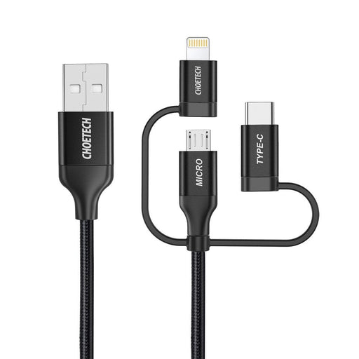 Choetech 3in1 MFI cable USB - USB Type C / micro USB / Lightning (charging 3A / data transmission 480 Mbps) 1.2m black