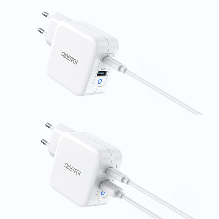 Choetech fast GaN wall charger USB Type C PD USB-A QC3.0 65W 3,25A white (PD8002) - Cell phone USB charger<<<HurtelXML