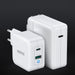 Choetech fast GaN wall charger USB Type C PD USB-A QC3.0 65W 3,25A white (PD8002) - Cell phone USB charger<<<HurtelXML