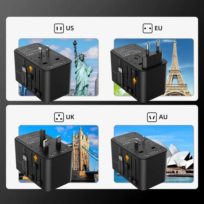 Choetech PD5020 35W EU/US/AUS/UK Travel Adapter with Built-in USB-C Cable - Black - Powerbanks<<<HurtelXML