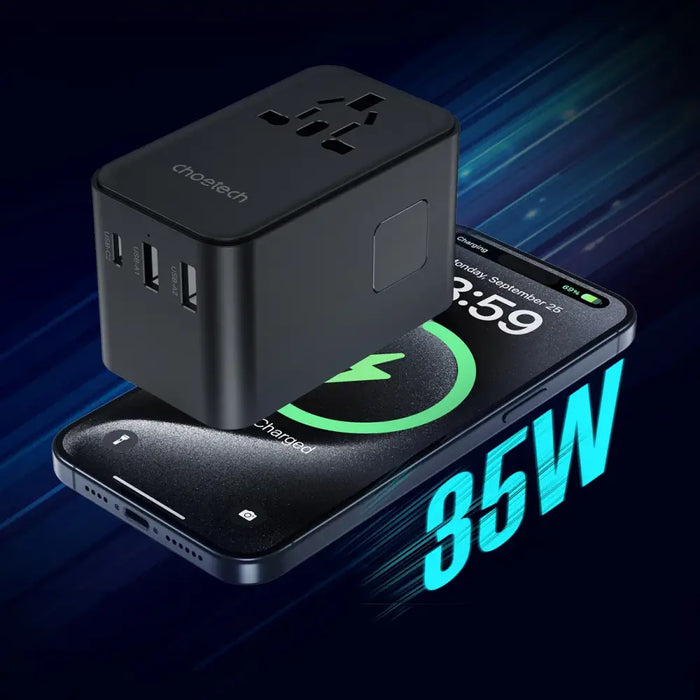Choetech PD5020 35W EU/US/AUS/UK Travel Adapter with Built-in USB-C Cable - Black - Powerbanks<<<HurtelXML