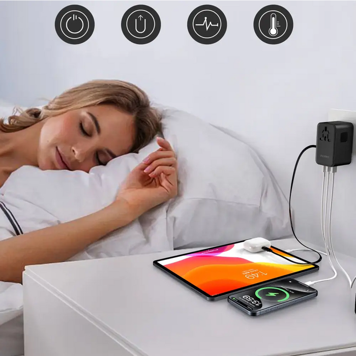 Choetech PD5021 45W EU/US/AUS/UK Travel Adapter with Built-in USB-C Cable - Black - Powerbanks<<<HurtelXML