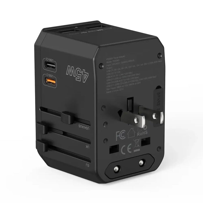 Choetech PD6045 USB-C USB-A 45W GaN Travel Charger with US EU UK AU Plugs - Black - Cell phone USB charger<<<HurtelXML