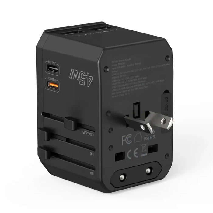 Choetech PD6045 USB-C USB-A 45W GaN Travel Charger with US EU UK AU Plugs - Black - Cell phone USB charger<<<HurtelXML