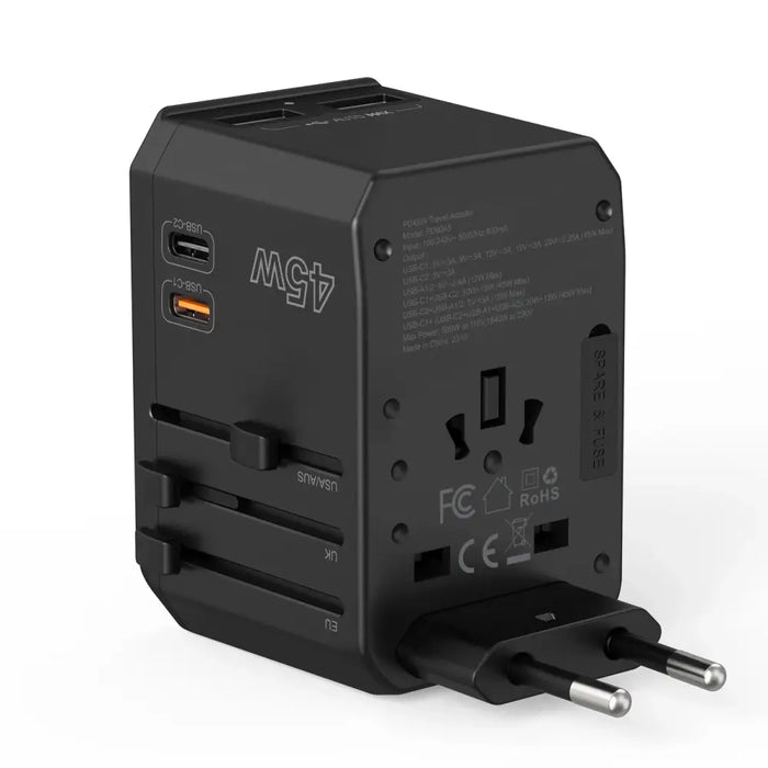Choetech PD6045 USB-C USB-A 45W GaN Travel Charger with US EU UK AU Plugs - Black - Cell phone USB charger<<<HurtelXML