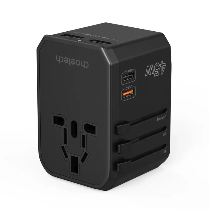 Choetech PD6045 USB-C USB-A 45W GaN Travel Charger with US EU UK AU Plugs - Black - Cell phone USB charger<<<HurtelXML
