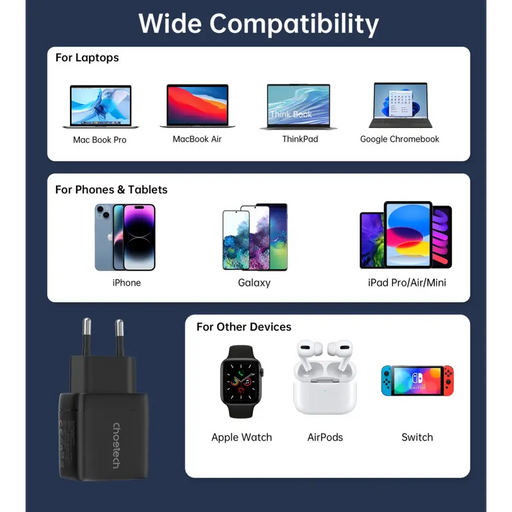 Choetech PD6051 USB-C USB-C PD 35W GaN wall charger with display - black - Cell phone USB charger<<<HurtelXML